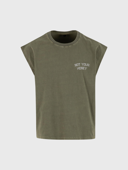 ARMY GREEN HONEY NO SLEEVE SHIRT